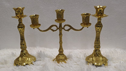 Brass Candle Holder Set with Candelabra – Classic Table Decor