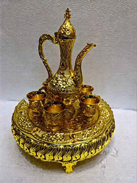 8-Piece Vintage European Tea and Wine Set with Tray – Golden