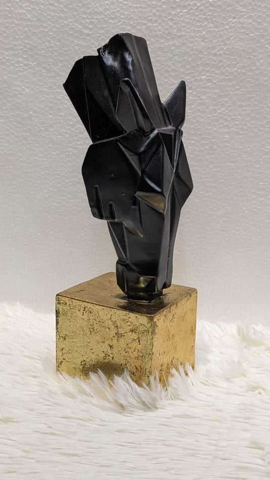 SANDALWOOD CARVED Black Horse Face Decorative Sculpture